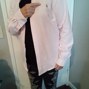 Ralph Lauren button shirt dress shirt button collar pink pin striped has 3xtra